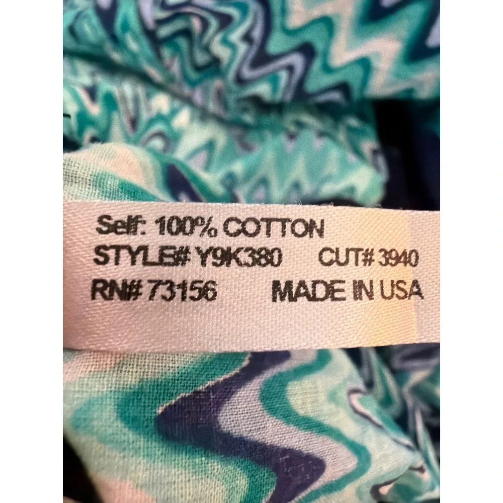 Hermanny by Vix Teal Navy Zigzag Cotton Tunic Beach Cover Up Y9K380